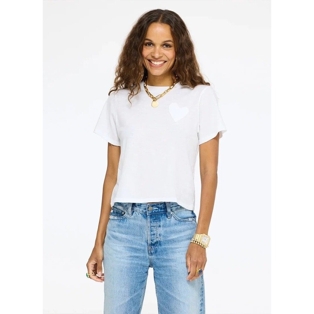 Kerri Rosenthal Heart Patch Slub Tee Blouse Top White Cotton Solid XL 291926